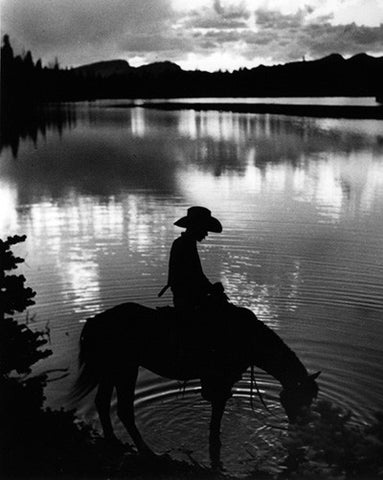 Cowboy on Horse at Lake